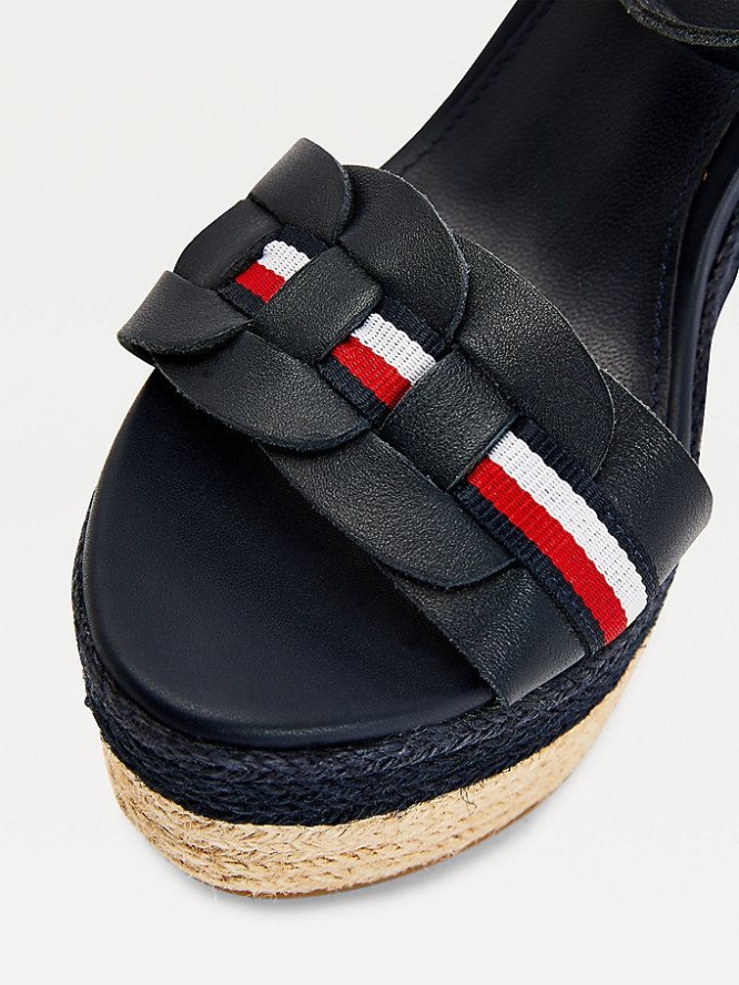 Tommy Hilfiger High Heel Leder Espadrilles Sandalen Absatz Damen Dunkelblau | AT635WSAH