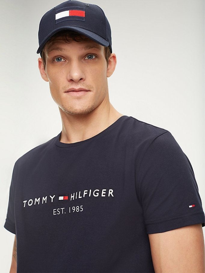 Tommy Hilfiger Hilfiger Logo T-shirts Herren Dunkelblau | AT427BVPM