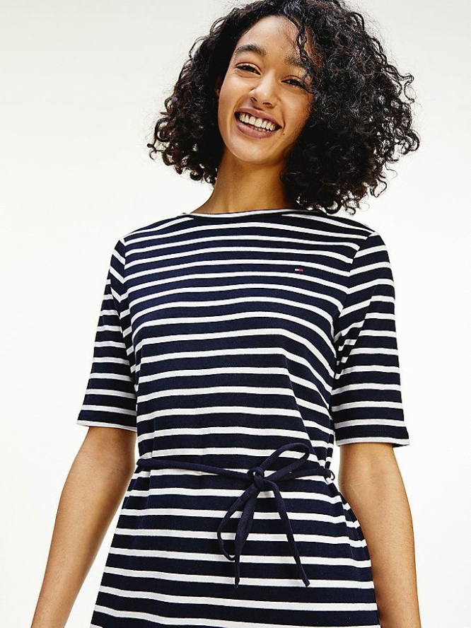 Tommy Hilfiger Horizontal Stripe Half Sleeve Kleider Damen Dunkelblau | AT159YTJE