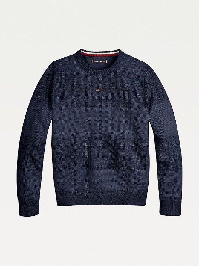 Tommy Hilfiger Horizontal Stripe Logo Embroidery Jumper Hoodie Kinder Hellnavy | AT571MUFI