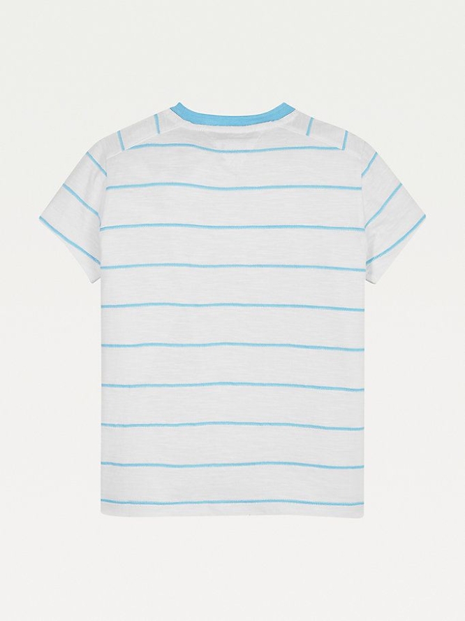 Tommy Hilfiger Horizontal Stripe Signature Logo T-shirts Kinder Blau | AT639BOGZ