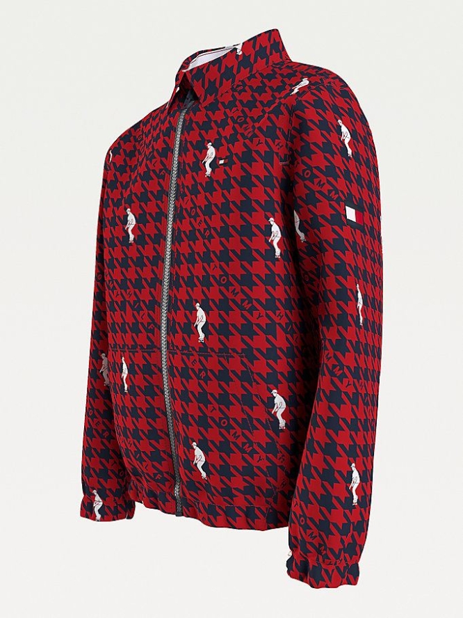 Tommy Hilfiger Houndstooth Check Organic Baumwoll Jacke Kinder Rot | AT817NPBD