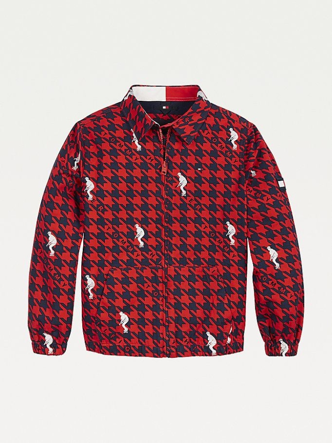 Tommy Hilfiger Houndstooth Check Organic Baumwoll Jacke Kinder Rot | AT817NPBD