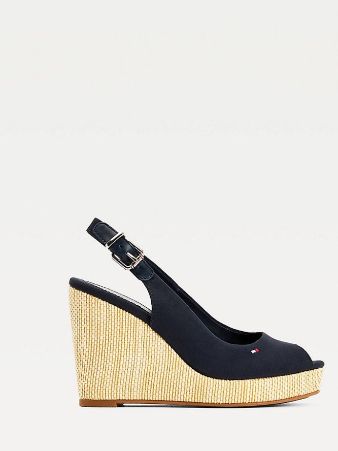 Tommy Hilfiger Iconic High Wedge Slingback Keilabsatz Sandalen Damen Dunkelblau | AT036VBCZ