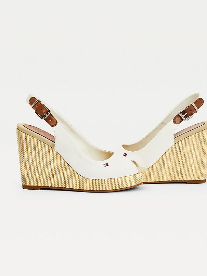 Tommy Hilfiger Iconic High Wedge Slingback Keilabsatz Sandalen Damen Weiß | AT135HAWC