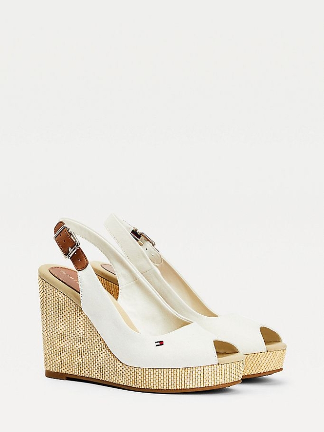 Tommy Hilfiger Iconic High Wedge Slingback Keilabsatz Sandalen Damen Weiß | AT135HAWC