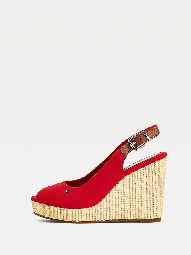 Tommy Hilfiger Iconic High Wedge Slingback Keilabsatz Sandalen Damen Rot | AT379HLER