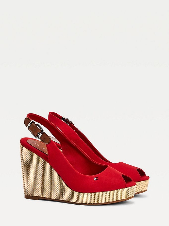 Tommy Hilfiger Iconic High Wedge Slingback Keilabsatz Sandalen Damen Rot | AT379HLER