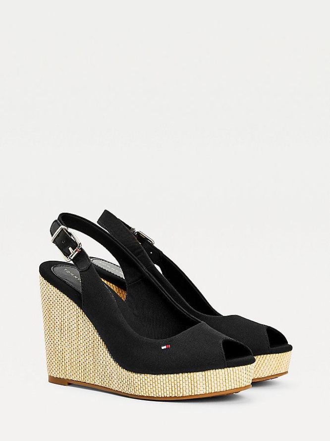 Tommy Hilfiger Iconic High Wedge Slingback Keilabsatz Sandalen Damen Schwarz | AT618DICO