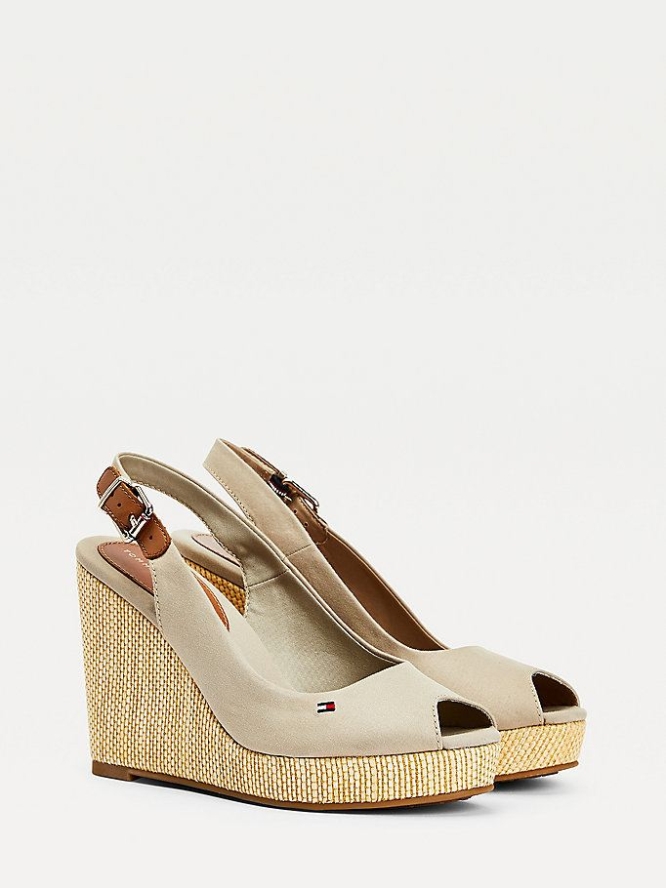 Tommy Hilfiger Iconic High Wedge Slingback Keilabsatz Sandalen Damen Grau | AT964KMGD