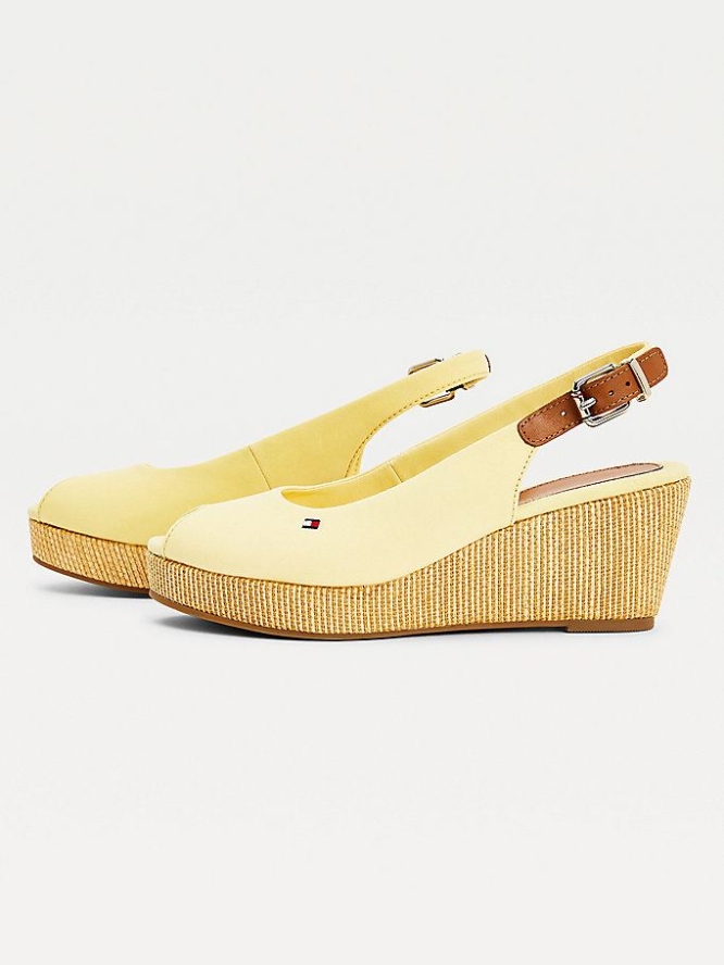 Tommy Hilfiger Iconic Open Kappe Slingback Wedge Heels Keilabsatz Sandalen Damen Gelb | AT257RIGH