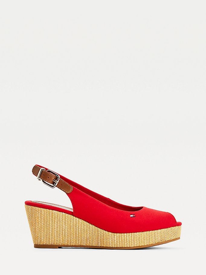 Tommy Hilfiger Iconic Open Kappe Slingback Wedge Heels Keilabsatz Sandalen Damen Rot | AT890AKTI