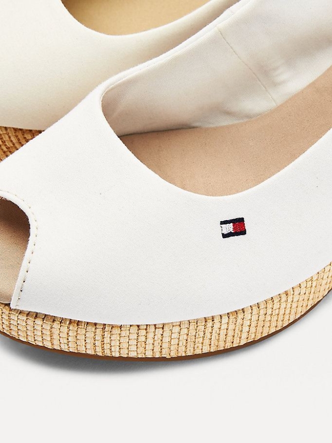 Tommy Hilfiger Iconic Open Kappe Slingback Wedge Heels Keilabsatz Sandalen Damen Weiß | AT893PFZJ