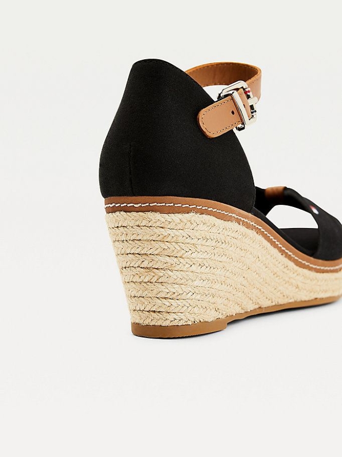 Tommy Hilfiger Iconic Wedge Espadrilles Keilabsatz Sandalen Damen Schwarz | AT961TWEY