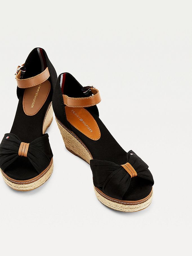 Tommy Hilfiger Iconic Wedge Espadrilles Keilabsatz Sandalen Damen Schwarz | AT961TWEY