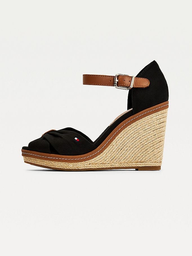 Tommy Hilfiger Iconic Wedge Open-Kappe Espadrilles Keilabsatz Sandalen Damen Schwarz | AT216FCTE