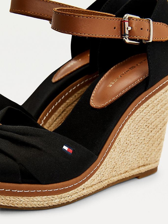 Tommy Hilfiger Iconic Wedge Open-Kappe Espadrilles Keilabsatz Sandalen Damen Schwarz | AT216FCTE