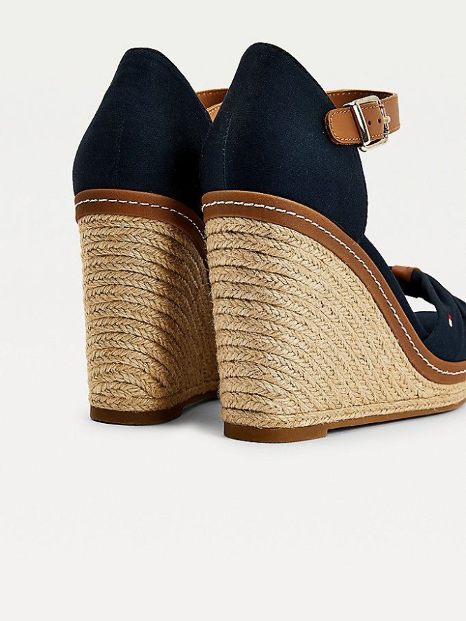 Tommy Hilfiger Iconic Wedge Open-Kappe Espadrilles Keilabsatz Sandalen Damen Dunkelblau | AT365AOUC