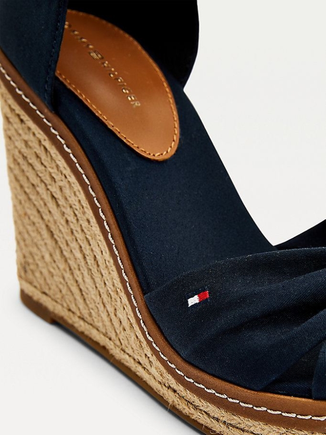 Tommy Hilfiger Iconic Wedge Open-Kappe Espadrilles Keilabsatz Sandalen Damen Dunkelblau | AT365AOUC