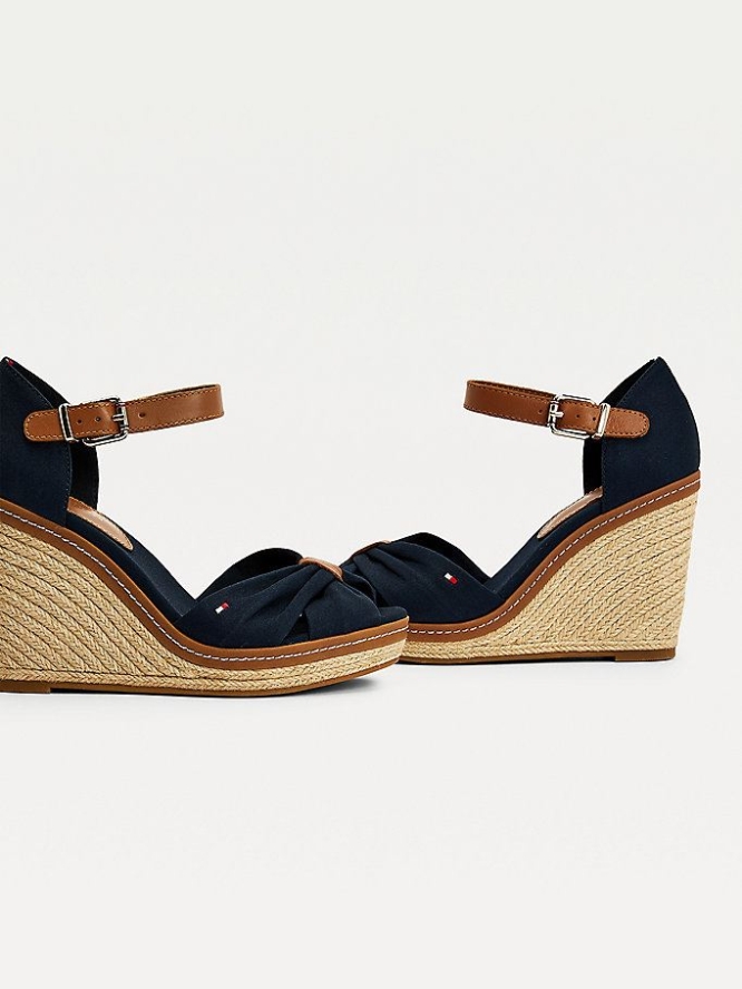 Tommy Hilfiger Iconic Wedge Open-Kappe Espadrilles Keilabsatz Sandalen Damen Dunkelblau | AT365AOUC