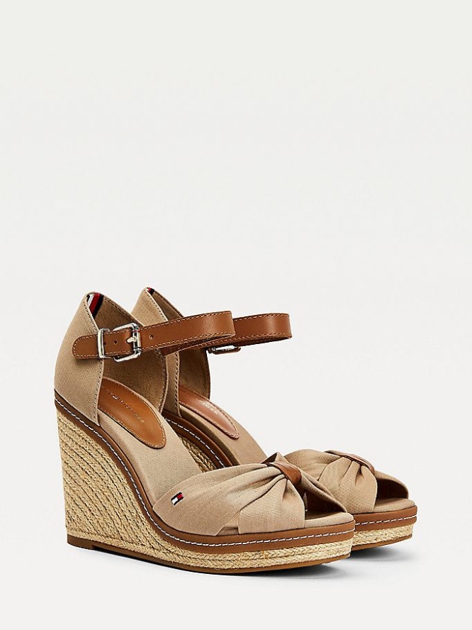 Tommy Hilfiger Iconic Wedge Open-Kappe Espadrilles Keilabsatz Sandalen Damen Grau | AT386GAIC