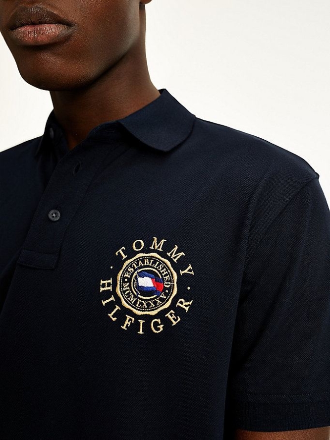 Tommy Hilfiger Icons Logo Embroidery Polo Shirts Herren Dunkelblau | AT126YLIA