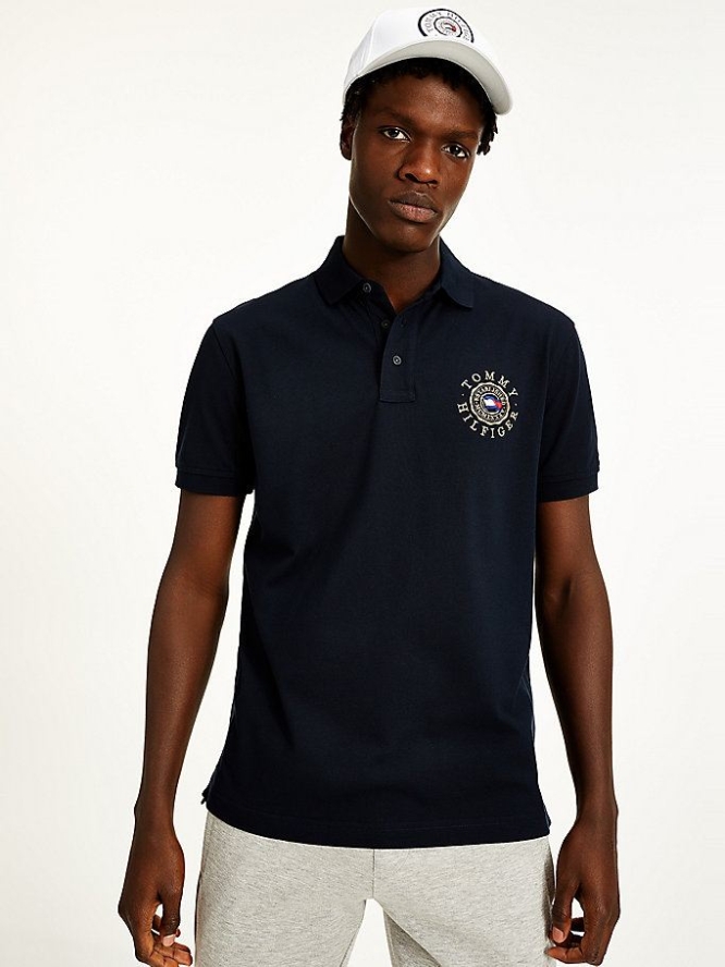 Tommy Hilfiger Icons Logo Embroidery Polo Shirts Herren Dunkelblau | AT126YLIA