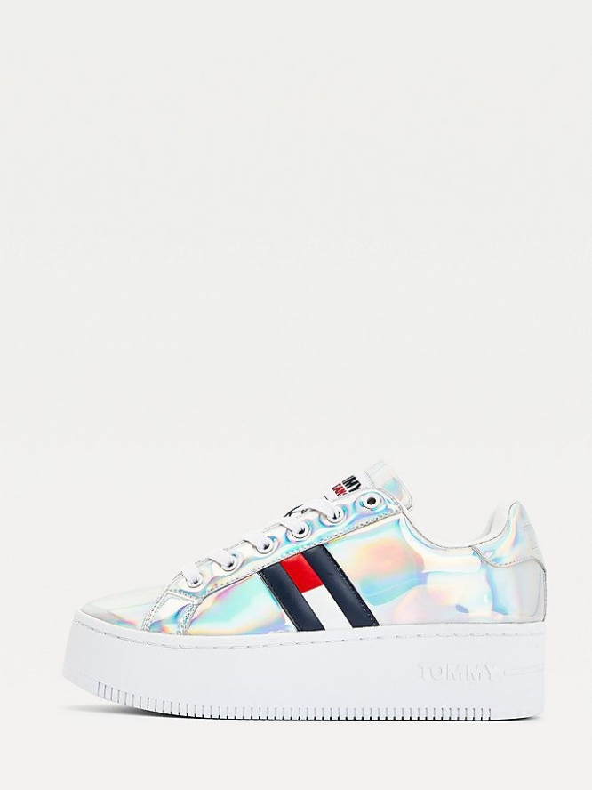 Tommy Hilfiger Iridescent Logo Flatform Sneakers Damen Weiß | AT160QDUY