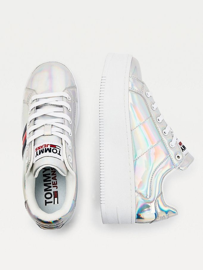 Tommy Hilfiger Iridescent Logo Flatform Sneakers Damen Weiß | AT160QDUY