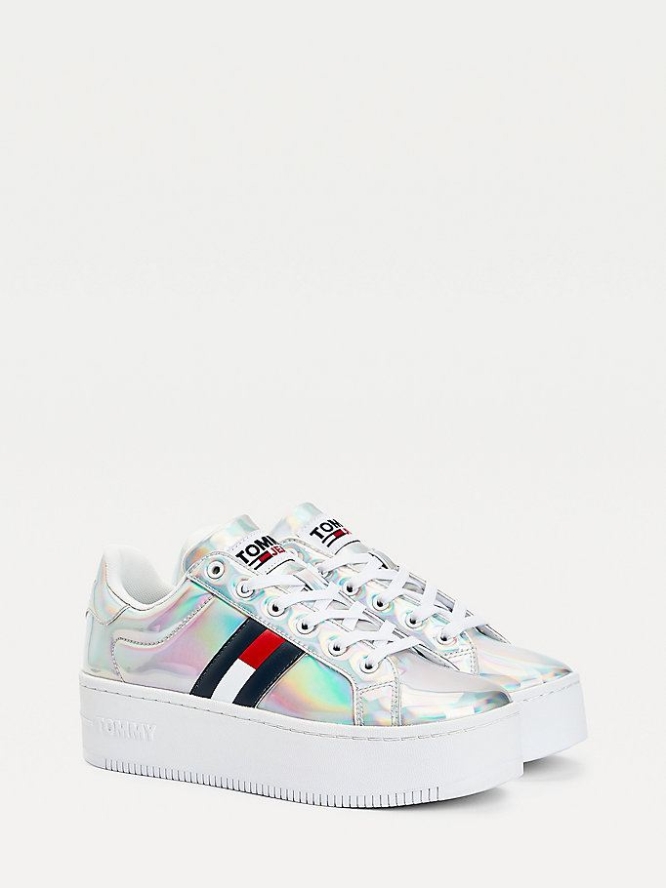 Tommy Hilfiger Iridescent Logo Flatform Sneakers Damen Weiß | AT160QDUY