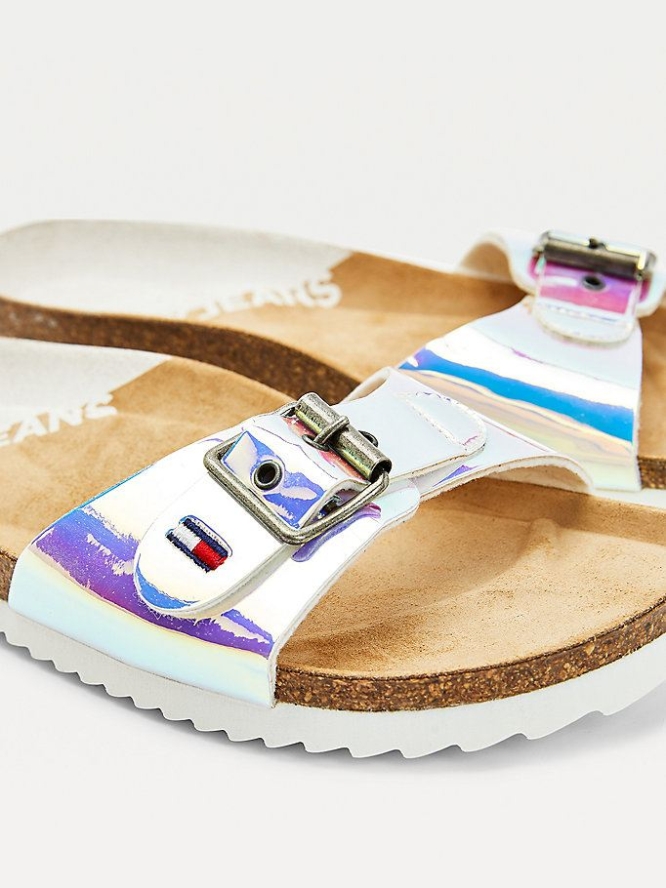 Tommy Hilfiger Iridescent Riemen Mules Flache Sandalen Damen Weiß | AT253YLHQ