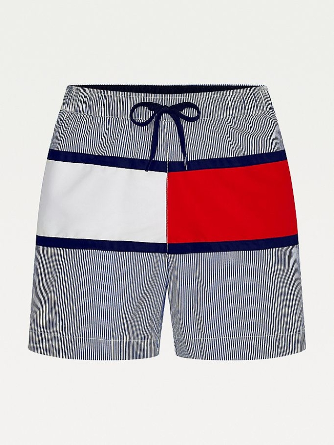 Tommy Hilfiger Ithaca Stripe Mid Length Swim Bademode Herren Blau | AT573YAXB