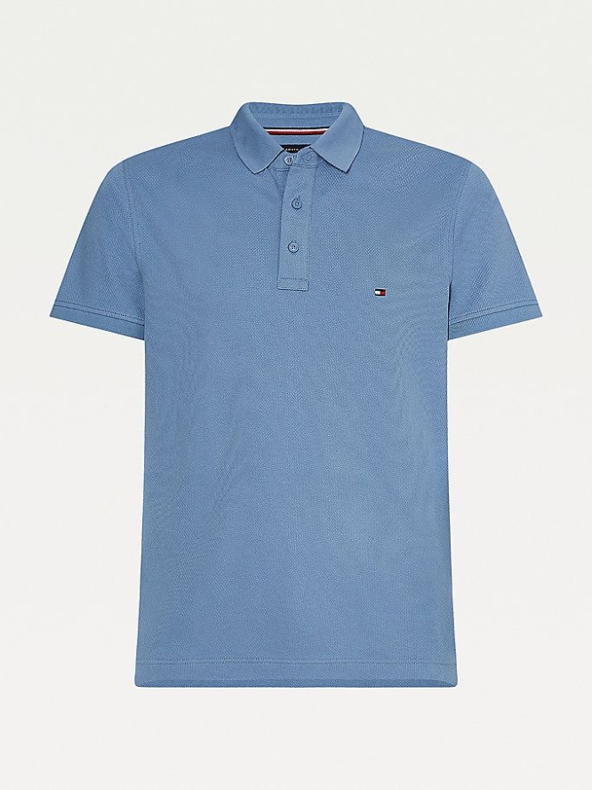 Tommy Hilfiger Jacquard Flag Embroidery Slim Fit Polo Shirts Herren Indigo | AT729NCFE