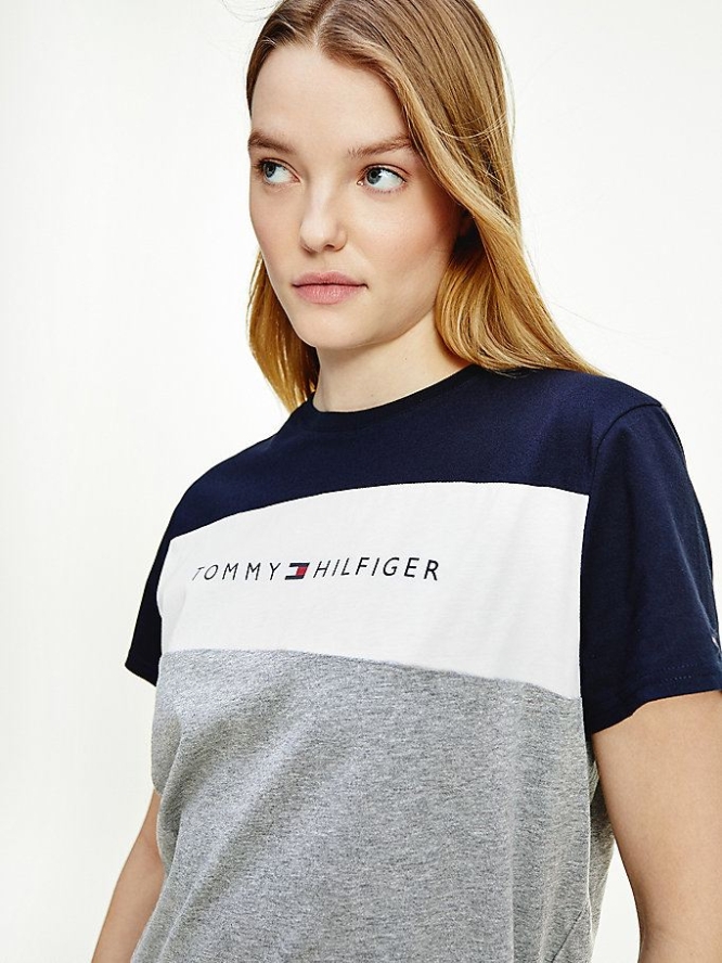 Tommy Hilfiger Kurzes Sleeve Organic Baumwoll Night Nachtwäsche Damen Weiß Grau | AT367BSVA