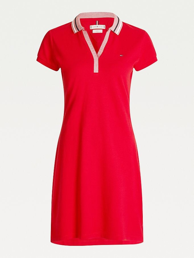 Tommy Hilfiger Kurzes Sleeve Tipped Collar Kleider Damen Rot | AT469RITL