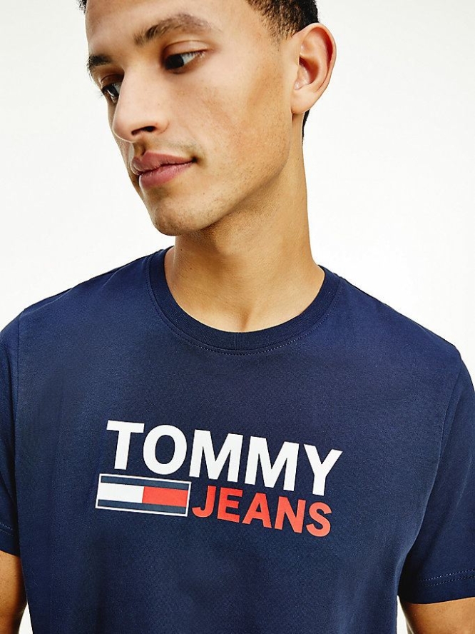 Tommy Hilfiger Large Logo Organic Baumwoll T-shirts Herren Hellnavy | AT829ZOLR