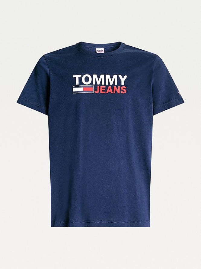 Tommy Hilfiger Large Logo Organic Baumwoll T-shirts Herren Hellnavy | AT829ZOLR