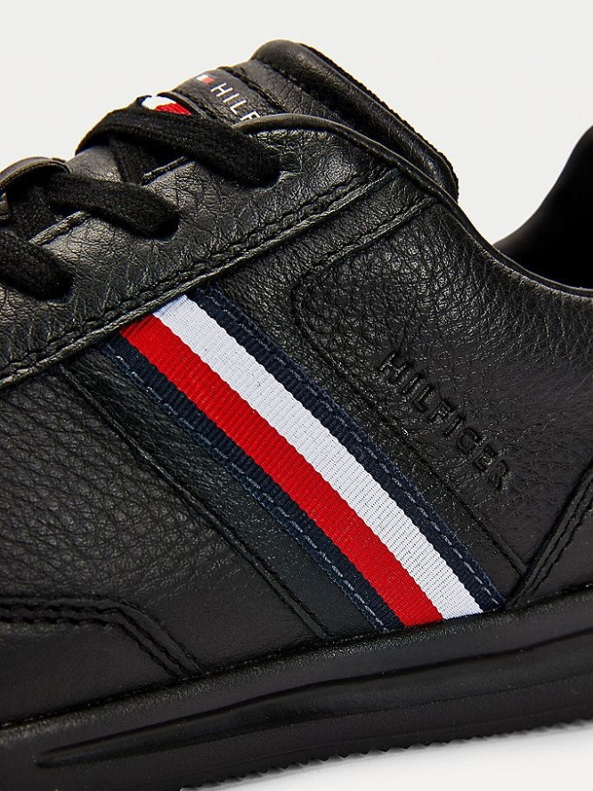 Tommy Hilfiger Laufschuhe Leder Flag Sneakers Herren Schwarz | AT269DVAN