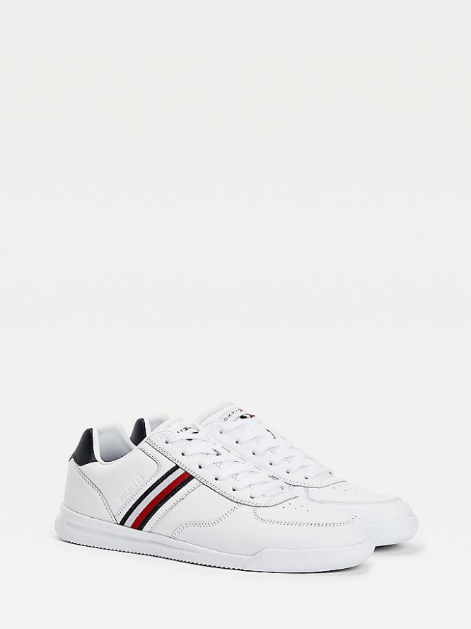 Tommy Hilfiger Laufschuhe Leder Flag Sneakers Herren Weiß | AT312EWQF