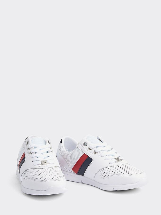 Tommy Hilfiger Laufschuhe Perforated Leder Sneakers Damen Weiß | AT195UZFS