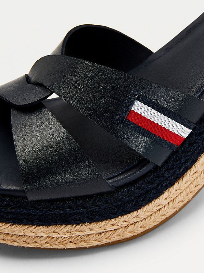 Tommy Hilfiger Leder Espadrilles Mid Heel Sandalen Absatz Damen Dunkelblau | AT135NMCH