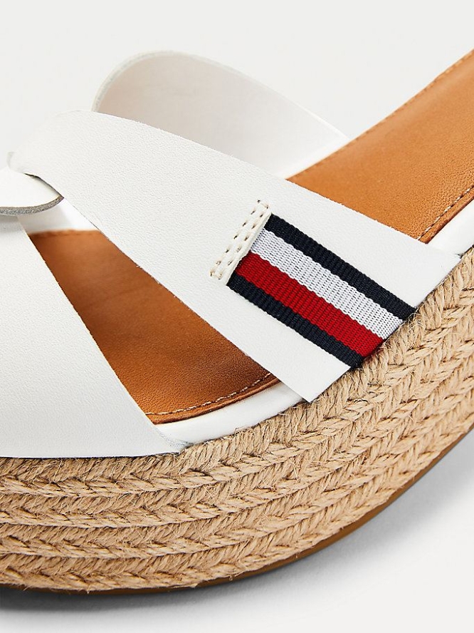 Tommy Hilfiger Leder Espadrilles Mid Heel Sandalen Absatz Damen Weiß | AT615ASKX