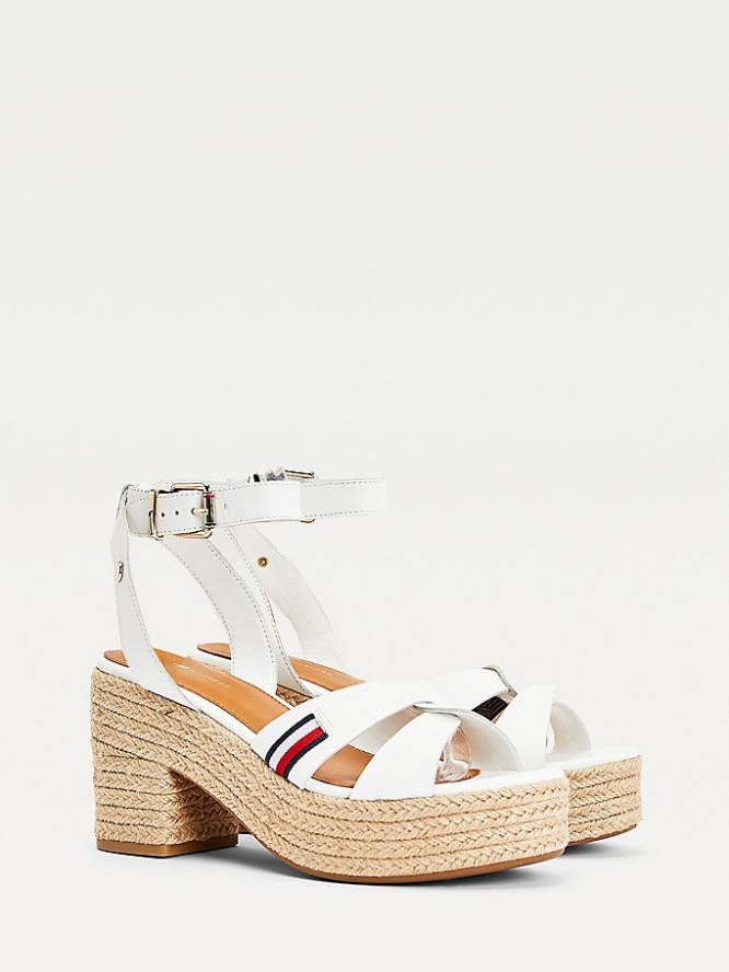 Tommy Hilfiger Leder Espadrilles Mid Heel Sandalen Absatz Damen Weiß | AT615ASKX