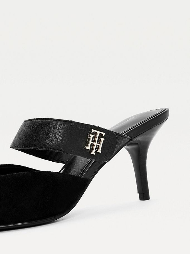 Tommy Hilfiger Leder Mid Heel Mules Pumps Damen Schwarz | AT812SWOV