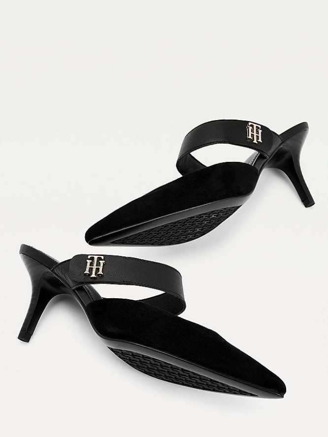 Tommy Hilfiger Leder Mid Heel Mules Pumps Damen Schwarz | AT812SWOV