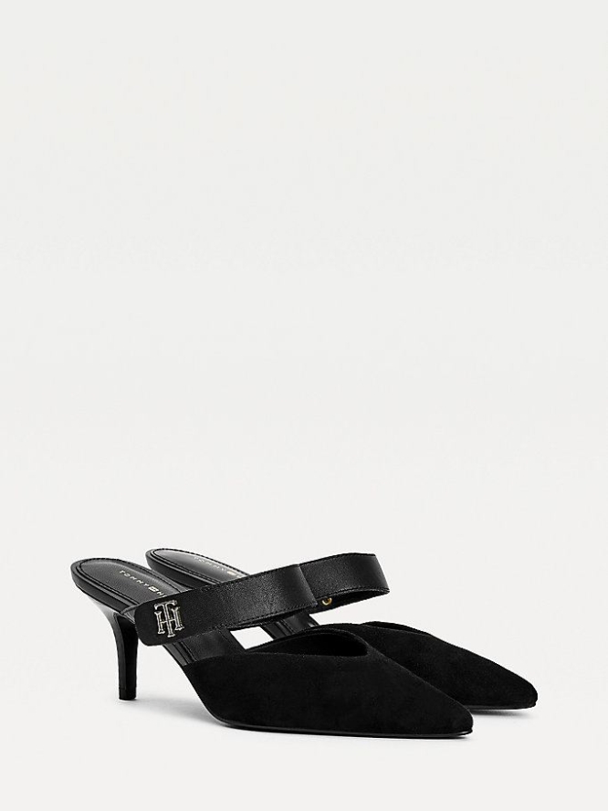 Tommy Hilfiger Leder Mid Heel Mules Pumps Damen Schwarz | AT812SWOV