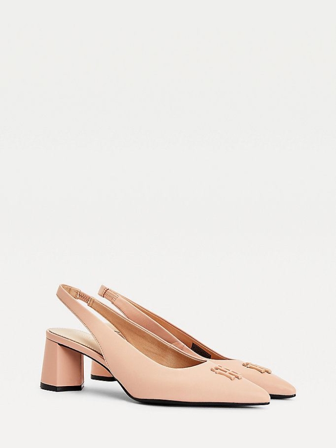 Tommy Hilfiger Leder Slingback Pumps Damen Braun | AT297ZAGR