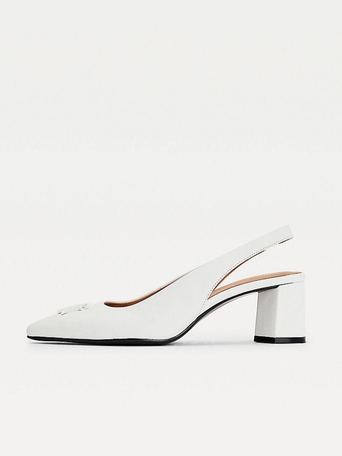 Tommy Hilfiger Leder Slingback Pumps Damen Weiß | AT780WGIM