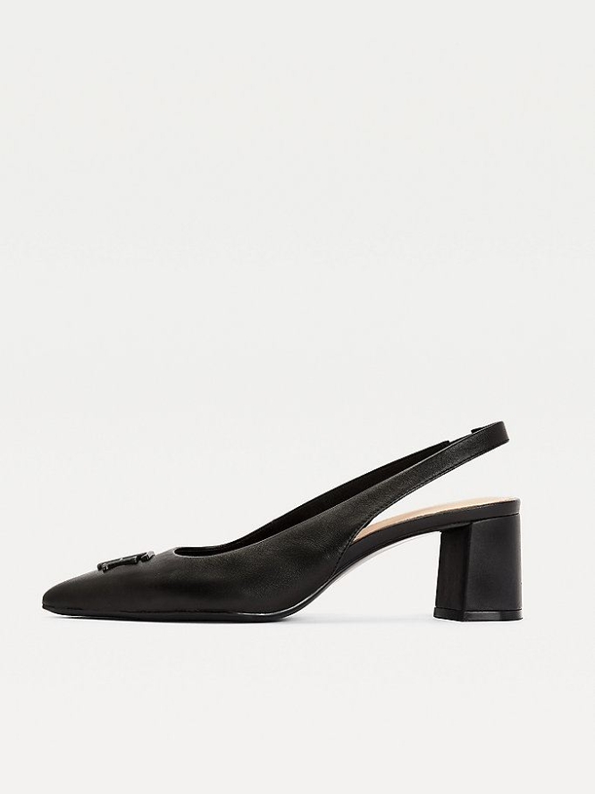 Tommy Hilfiger Leder Slingback Pumps Damen Schwarz | AT816TEAS