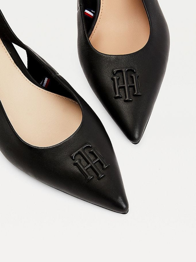 Tommy Hilfiger Leder Slingback Pumps Damen Schwarz | AT816TEAS